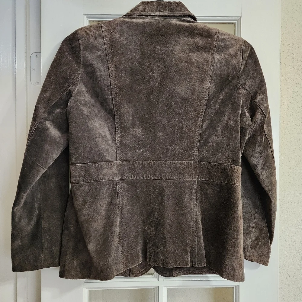 Liz Claiborne Women's Brown Suede Leather Blazer Jacket Petite Medium